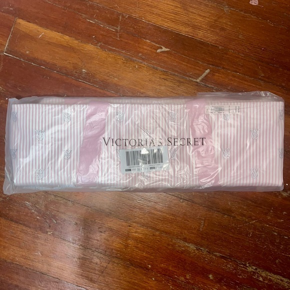 PINK Victoria's Secret Light Pink Striped BLING Tote NWT - Picture 4 of 5